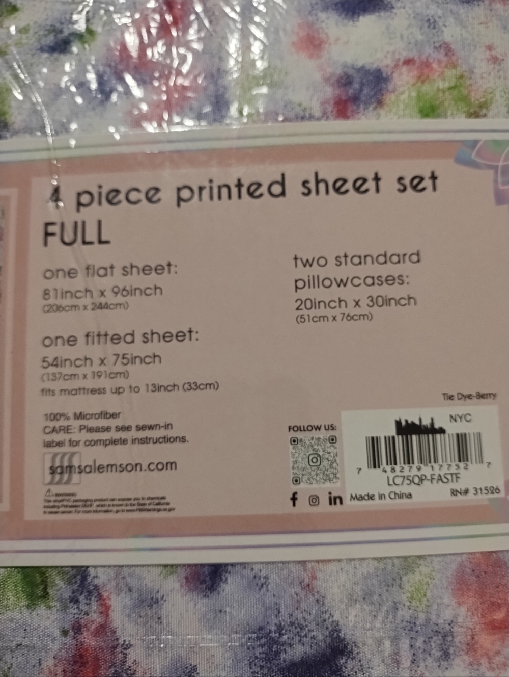 Lulu & Coco Full 4-Piece Printed Sheet Set - Multicolor Floral - Picture 3 of 3